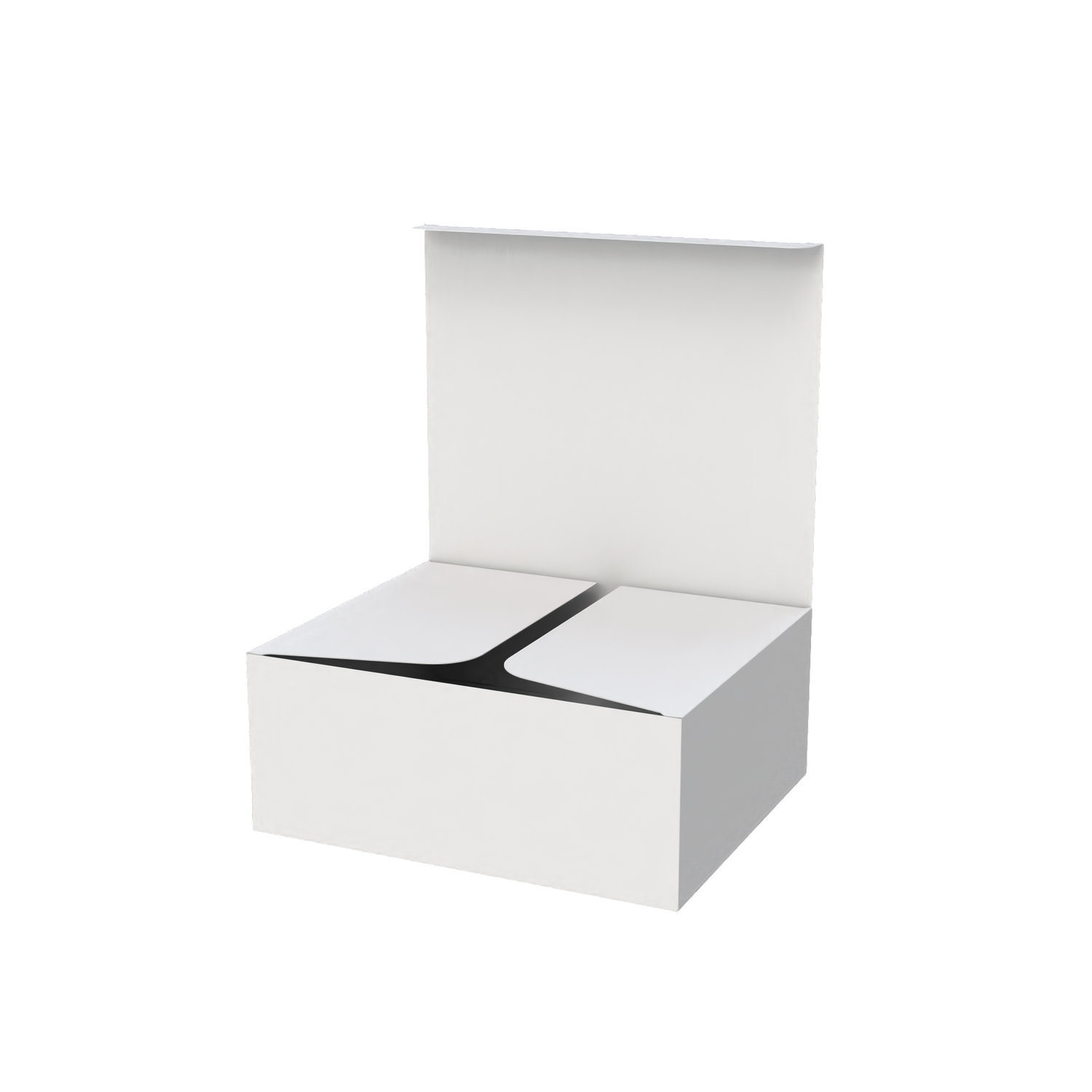 White large e-commerce mailer box half-opened to show part of interior and secure closing system