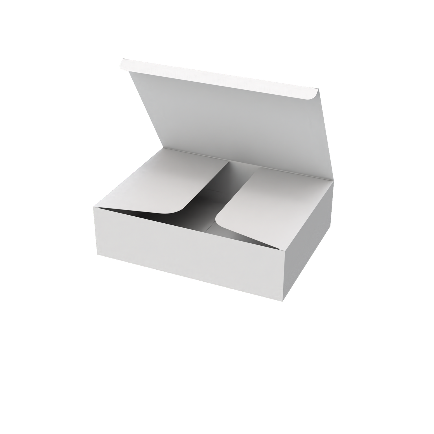 White large mailer box open to show spacious interior for versatile product packaging