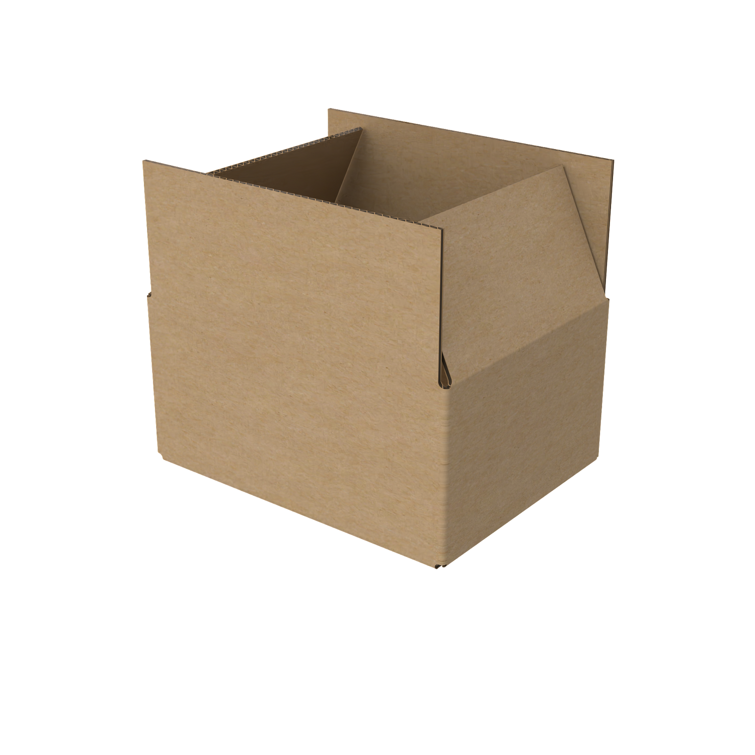 Small e-commerce shipping carton open to show interior for lightweight product packing
