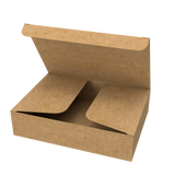 Natural kraft A5 mailer box half-opened to show part of interior and secure closing system