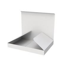 White flat A4 mailer envelope open to show interior space for papers and thin products