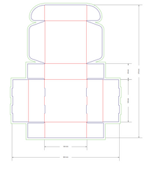 Jewellery and gift mailer box dyeline showing cut, fold, and bleed lines for production