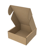 Natural kraft gift mailer box open to show compact interior for jewellery and gift presentation