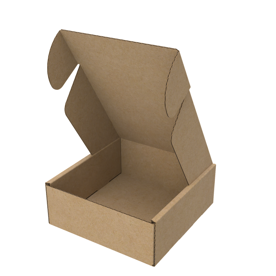 Natural kraft gift mailer box open to show compact interior for jewellery and gift presentation