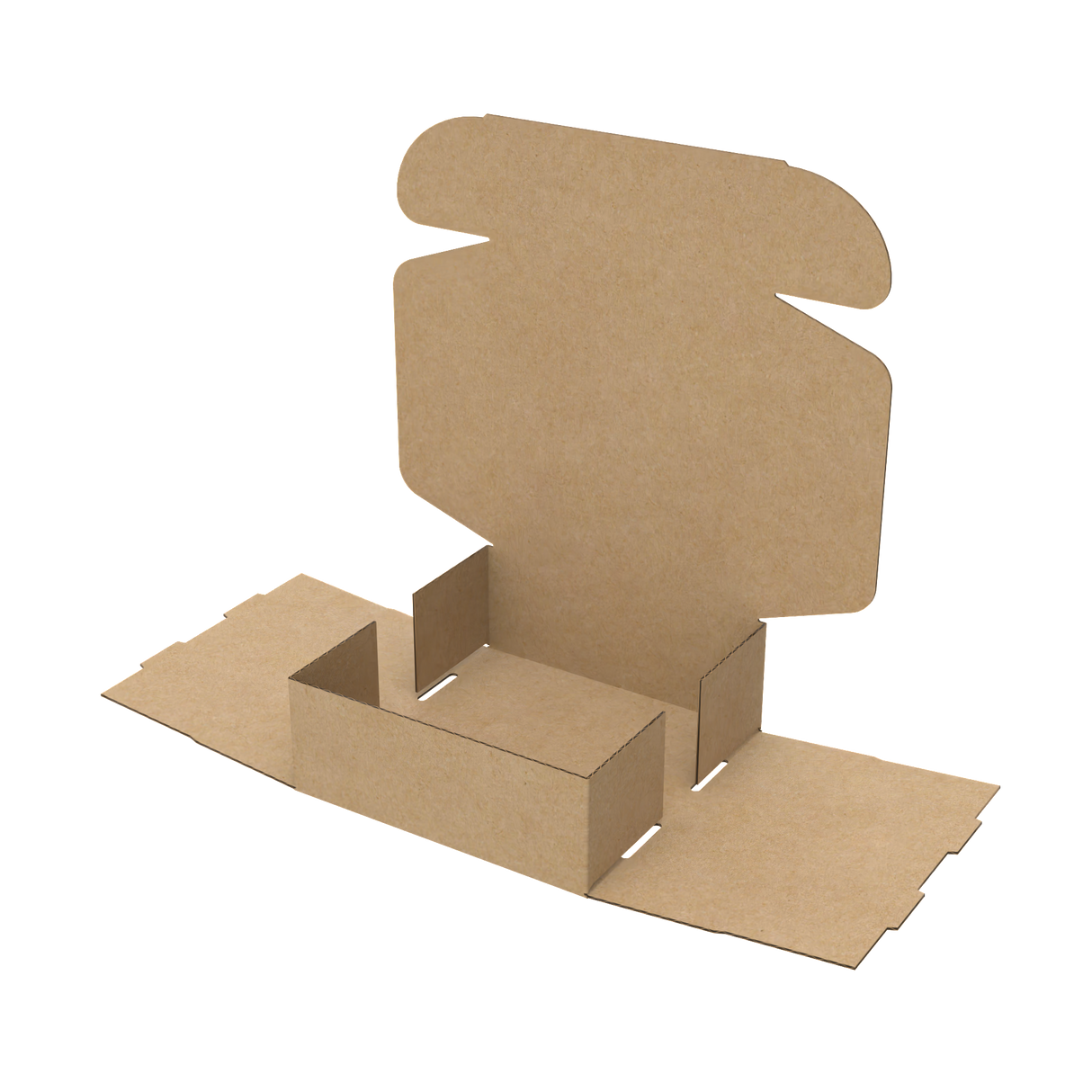 Natural kraft gift mailer box unfolded to display inside panels and packaging structure