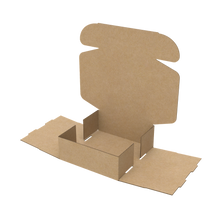 Natural kraft gift mailer box unfolded to display inside panels and packaging structure