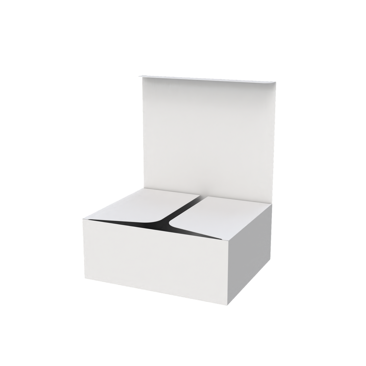White large e-commerce mailer box half-opened to show part of interior and secure closing system