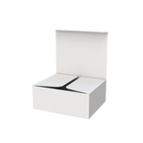 White large e-commerce mailer box half-opened to show part of interior and secure closing system