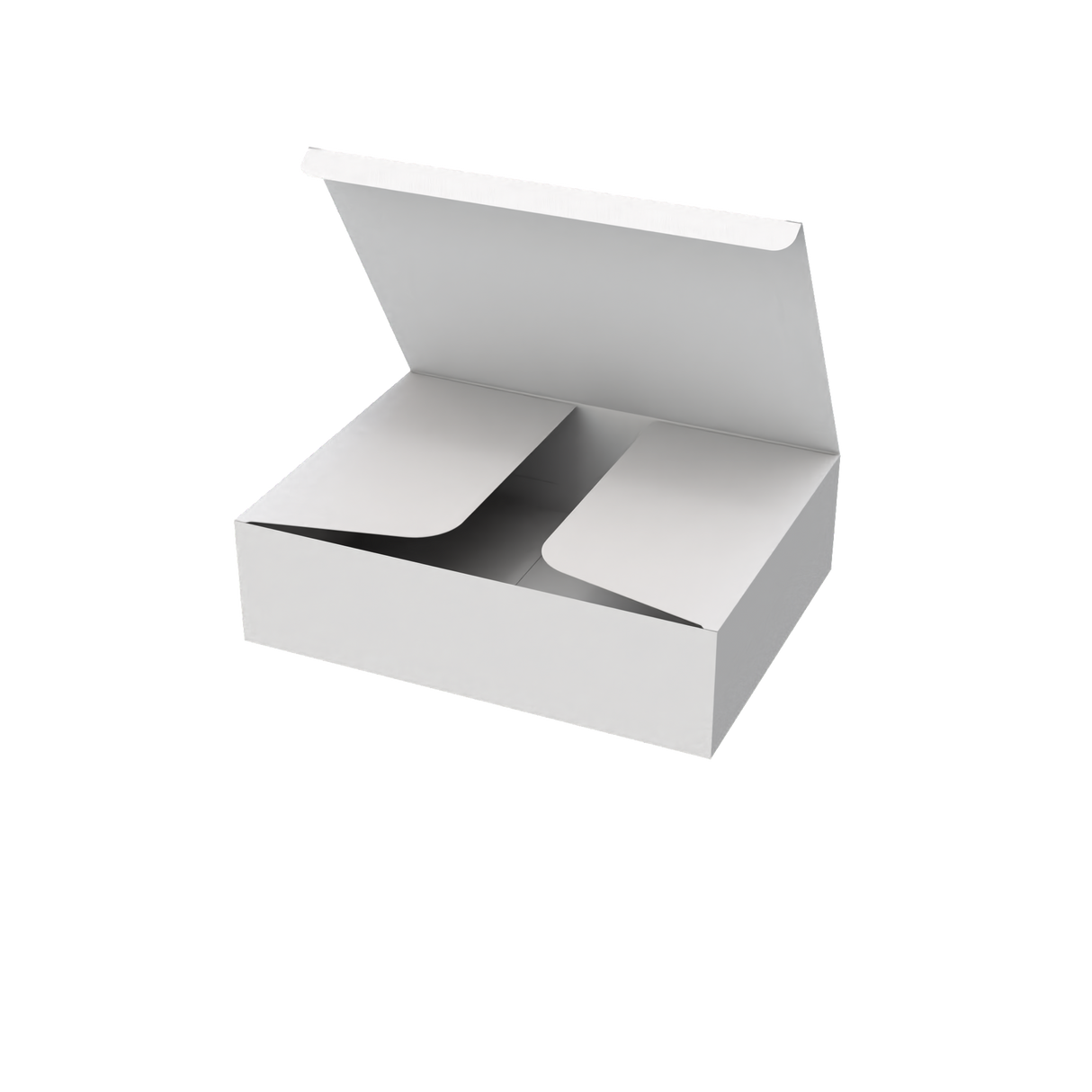 White large mailer box open to show spacious interior for versatile product packaging