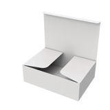 White medium e-commerce mailer box half-opened to show part of interior and secure closing system