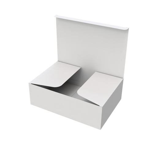 White medium e-commerce mailer box half-opened to show part of interior and secure closing system