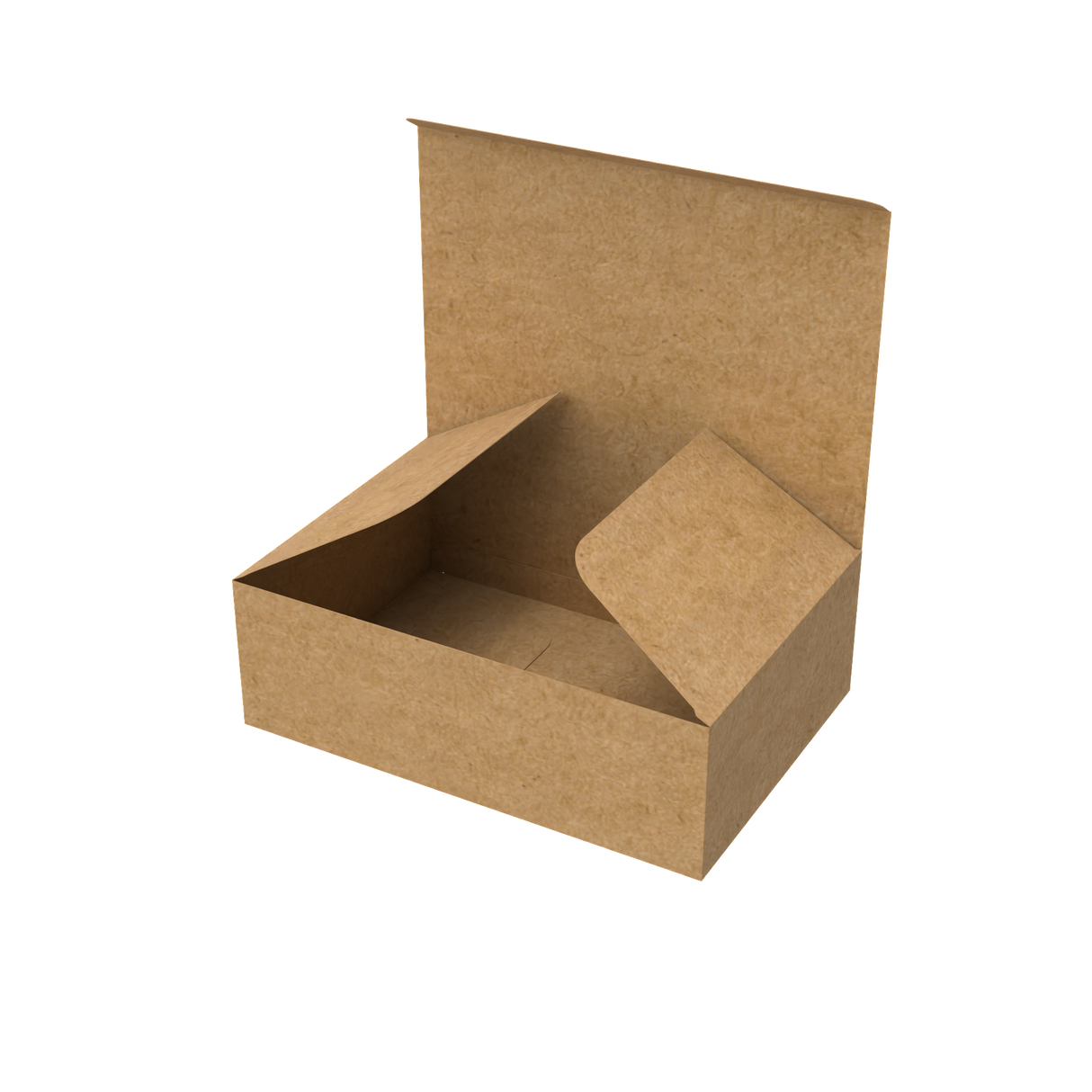 Natural kraft medium e-commerce mailer box open to reveal interior for packaging versatility