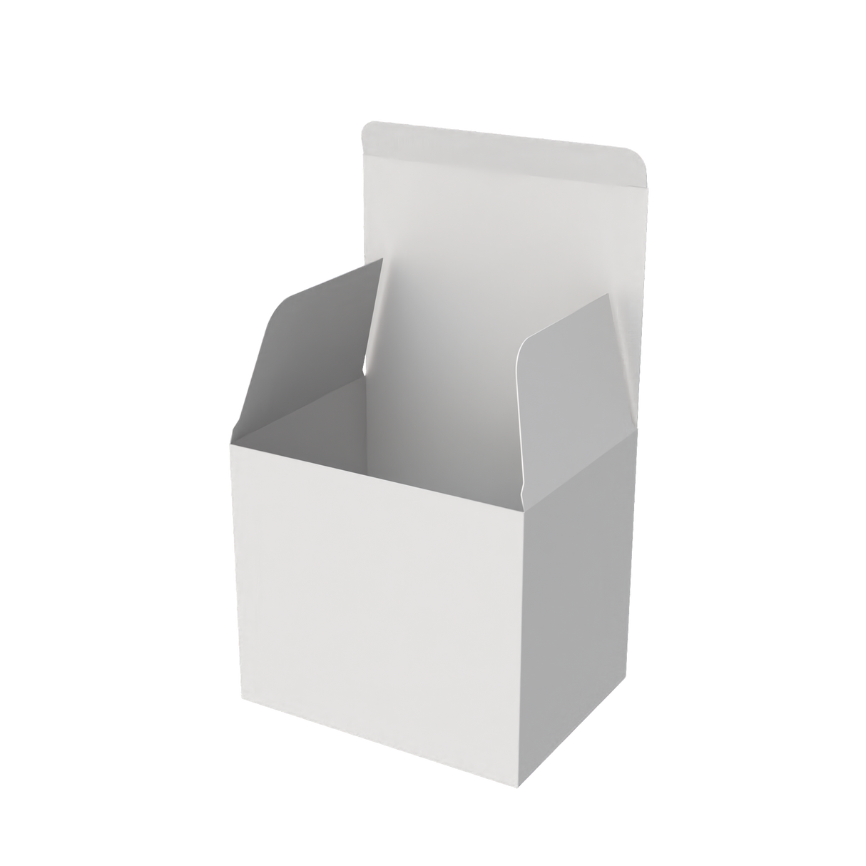 White cardboard mug box open to show secure fit for safe mug shipping and presentation