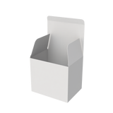 White cardboard mug box open to show secure fit for safe mug shipping and presentation